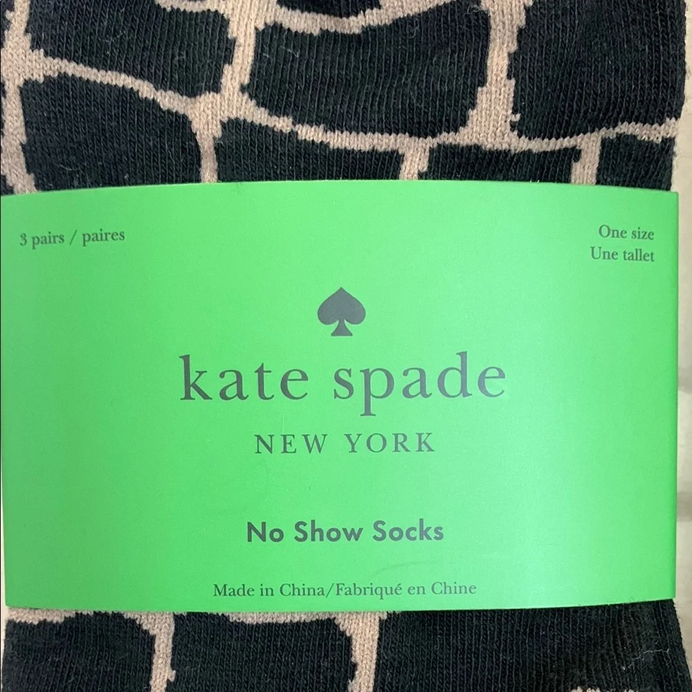 Kate Spade No Show Socks Black and Brown Print 3 pairs One size